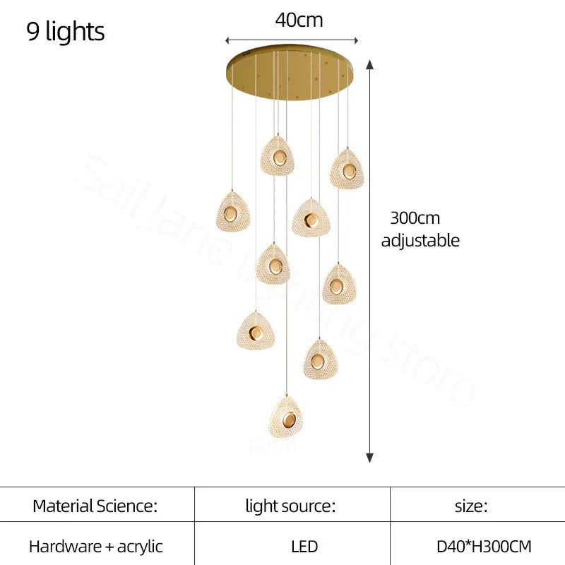 DecorBites™ Golden Acrylic LED Chandeliers for Living Room, Large & Creative Design Villa Lighting