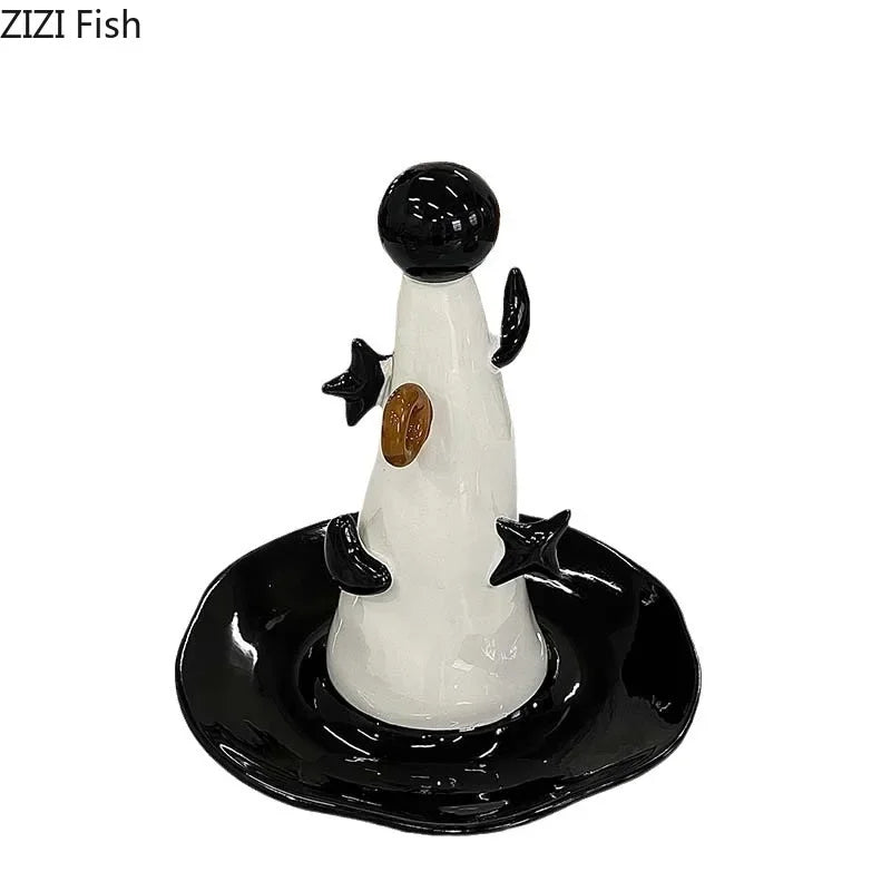 "DecorBites™ Soporte de exhibición de joyas con forma de sombrero de mago, estantes decorativos, soporte para pendientes y collares"