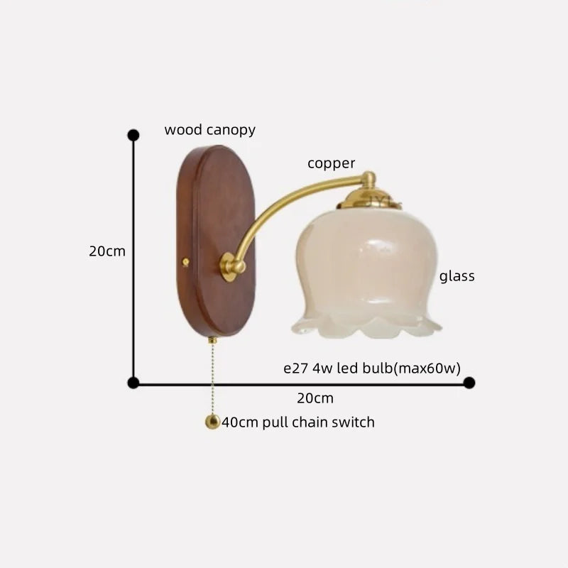 DecorBites™ LED Japanese Style Wall Lights Copper Wood Bedside Lamp for Home Bedroom