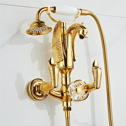 DecorBites™ Gold Swan Bathtub & Shower Faucet Set - Wall Mounted Bathroom Mixer Tap