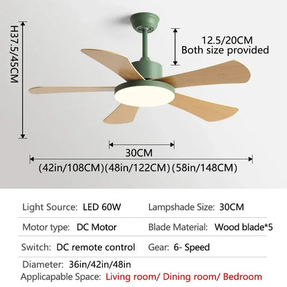 مروحة سقف DecorBites™ مقاس 48 بوصة لغرفة النوم والمطعم مزودة بخمس شفرات خشبية، ومحرك تيار مستمر، وإضاءة LED، وجهاز تحكم عن بُعد