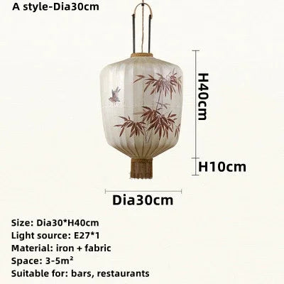 DecorBites™ Handmade Japanese Lantern Painting Pendant Lamp Fabric Chandelier