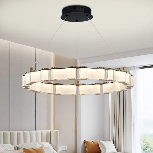 DecorBites™ LED Chandelier: Modern, Acrylic, Round Rings Hanging Lamp for Dining Room and Kitchen
