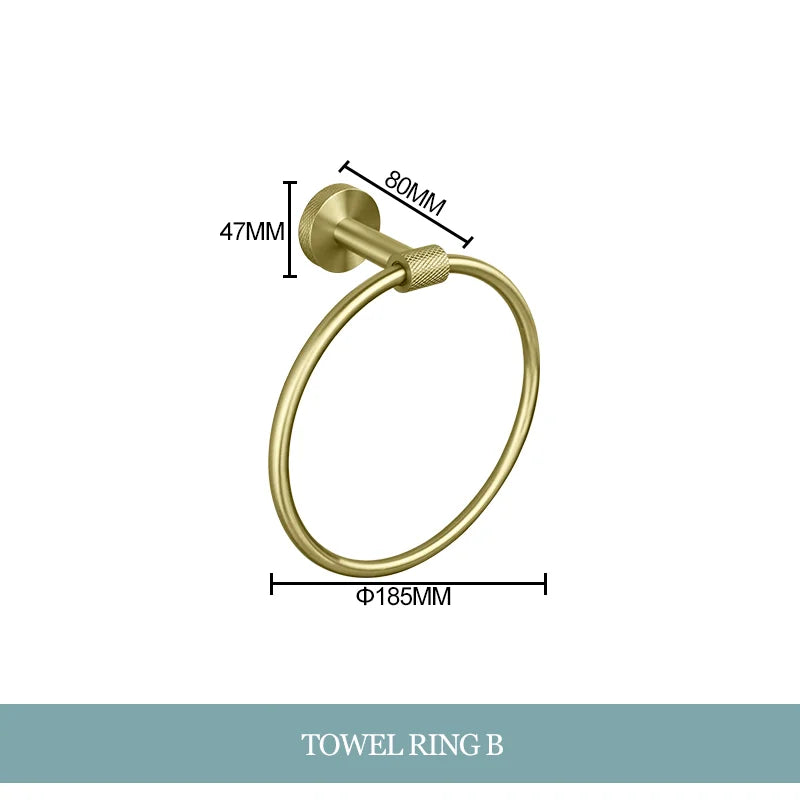 Conjunto de Hardware Decorbites™ Gold: Barra de Toallas, Soporte para Papel Higiénico, Gancho para Batas, Colgador de Tazas
