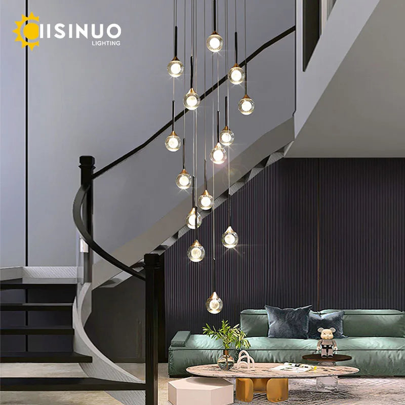 Decorbites™ Gold-Kristall-Regentropfen-Kronleuchter für Treppenhaus und Eingangshalle
