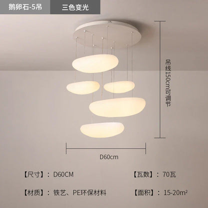 Lámpara colgante LED DecorBites™ Pebble: Elegante candelabro blanco para decoración de salas de estar, dormitorios y restaurantes.