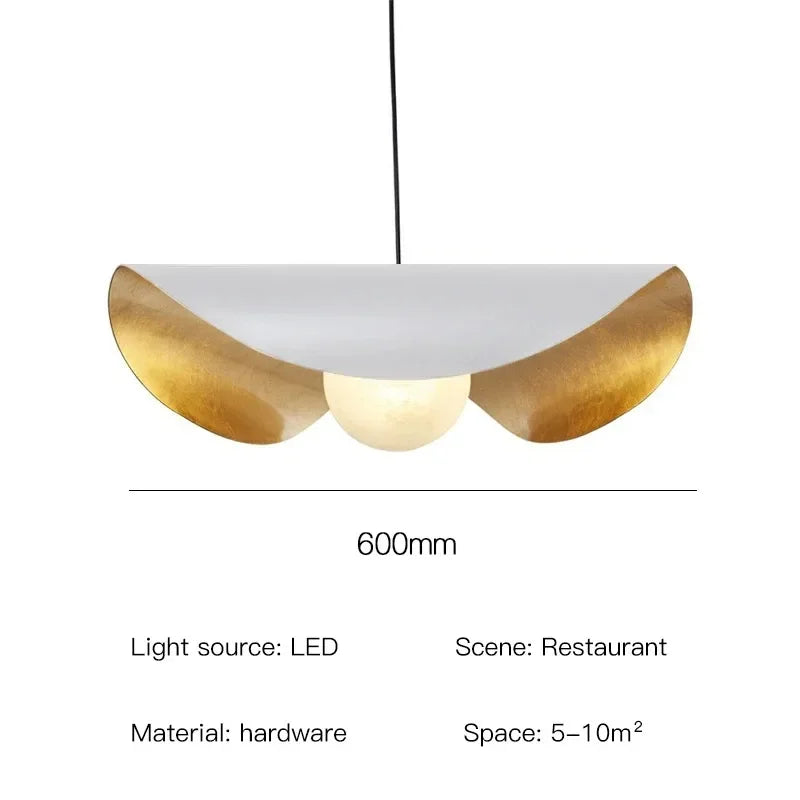 DecorBites™ Lederam Manta Pendant: Industrial Black & Gold Ceiling Light with Lotus Leaf Design
