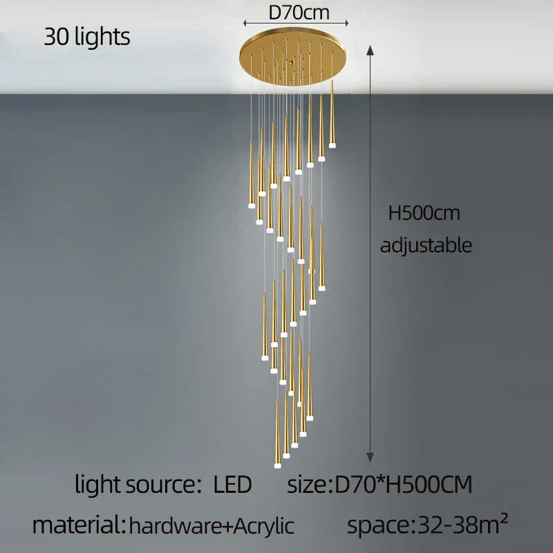 DecorBites™ Golden Tapered Chandelier LED - Modern Indoor Lighting for Living Room, Kitchen, and Hall