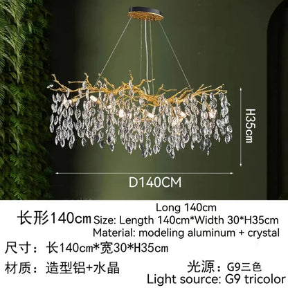 DecorBites™ Golden Crystal Tree Chandelier, Luxury Matte Aluminum Art Ceiling Light for Living Room