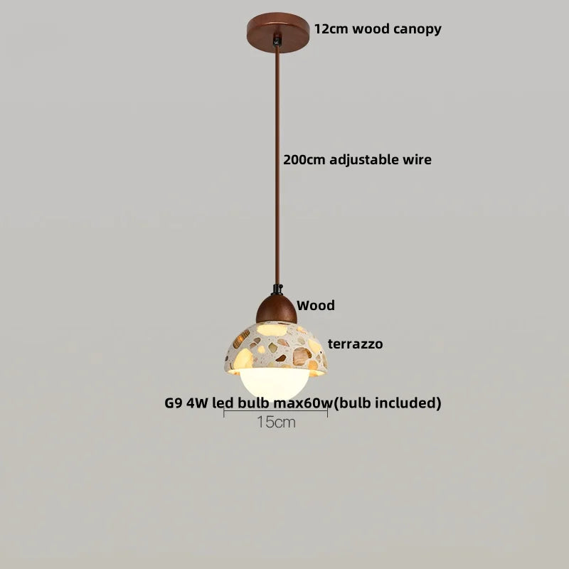 DecorBites™ LED Terrazzo Pendant Lamp White Stone Wood Hanging Light