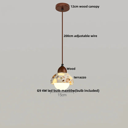 DecorBites™ LED Terrazzo Pendant Lamp White Stone Wood Hanging Light