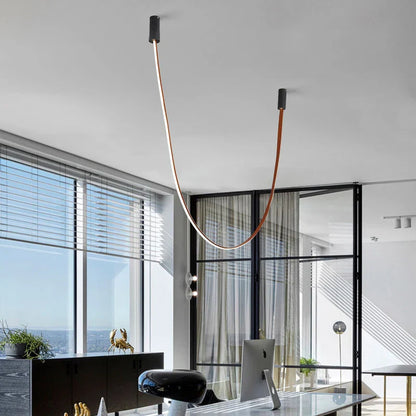 DecorBites™ Leather Luminous Line Chandelier | Modern Minimalist Duplex Dining Room Office Art Luxury Lamp