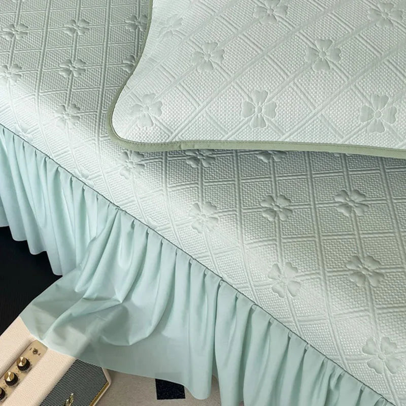 DecorBites™ Ice Bean Jacquard Bed Skirt Set - 3 Piece, Summer Washed Mattress Mat