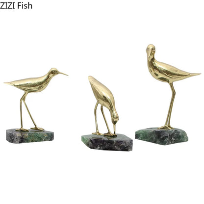 DecorBites™ Golden Brass Bird on Marble Base Desk Ornament Statue Artwork Decor