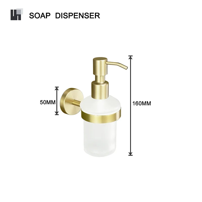 DecorBites™ Brushed Gold Brass Bathroom Accessories Set: Hand Towel Bar, Toilet Paper Holder, Robe Hook