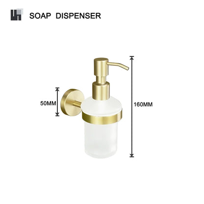 DecorBites™ Brushed Gold Brass Bathroom Accessories Set: Hand Towel Bar, Toilet Paper Holder, Robe Hook