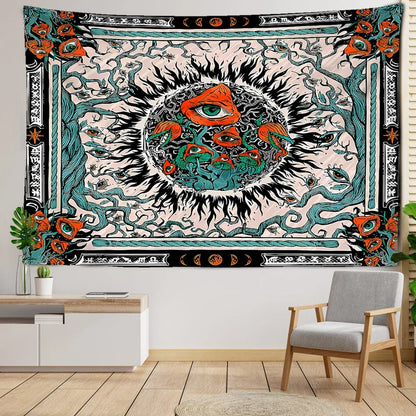 Orange Eyed Mushroom Sun Tapestry - Decobites Abstract Psychedelic Room Decor