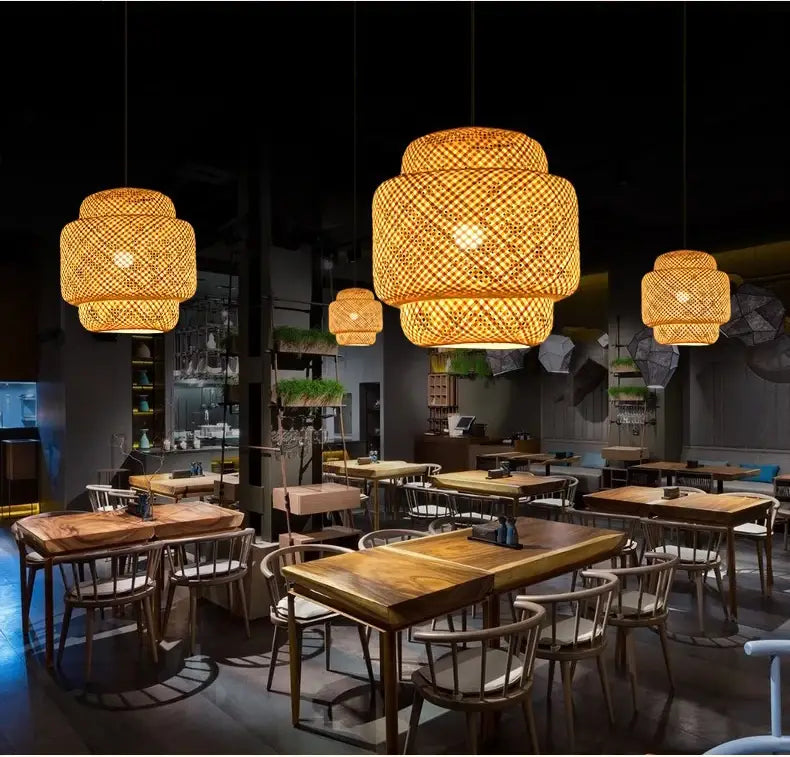 DecorBites™ Hand-Woven Bamboo Pendant Light Chandelier