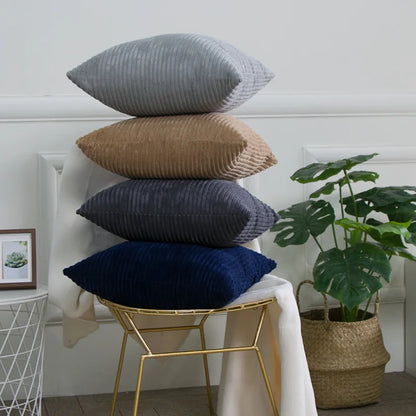 غطاء وسادة DecorBites™‎ مخطط من قماش مخملي مخملي 30-60 سم، غطاء وسادة ناعم ومريح، ديكور منزلي