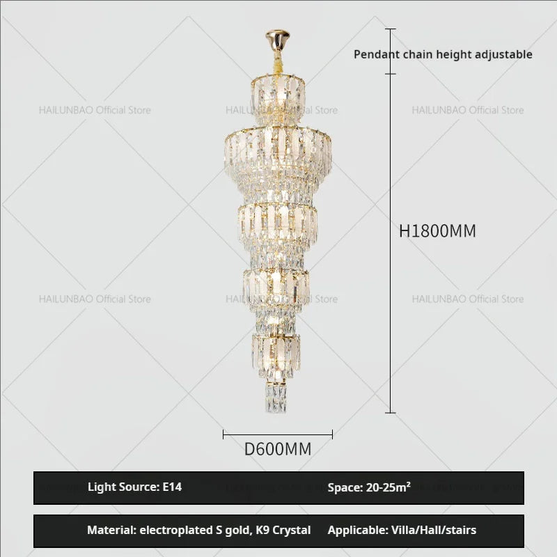 DecorBites™ Duplex Villa Crystal Light Chandelier Spiral Staircase Building Elegant Transparency