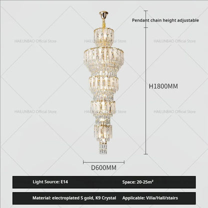 DecorBites™ Duplex Villa Crystal Light Chandelier Spiral Staircase Building Elegant Transparency