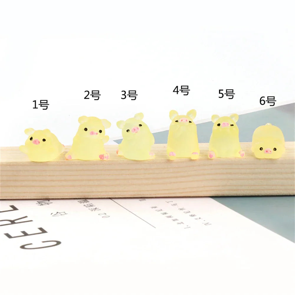 ديكور بايتس™ - تماثيل صغيرة على شكل خنزير كاواي - 6 قطع - حرف يدوية - ديكور منزلي