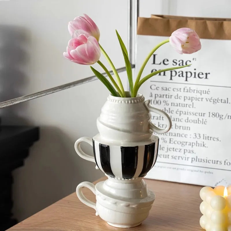 DecorBites™ Cartoon Folding Cup Vase Ceramic Flowerpot with Handle - Home Decor & Handicrafts