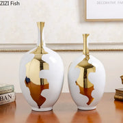 Jarrón de Cerámica Dorada Decorbites™ | Diseño Moderno | Decoración para Escritorio | Porcelana Brillante | Jarrones Florales