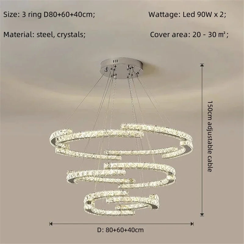 DecorBites™ Crystal LED Chandelier Pendant Light Modern Luxury Foyer Ceiling Lamp