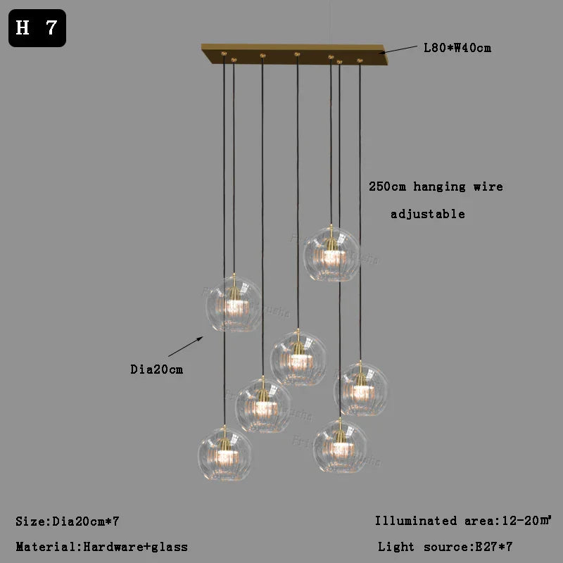 DecorBites™ Clear Glass Ball Pendant Light Chandelier for Living Room Dining Room Home Decor