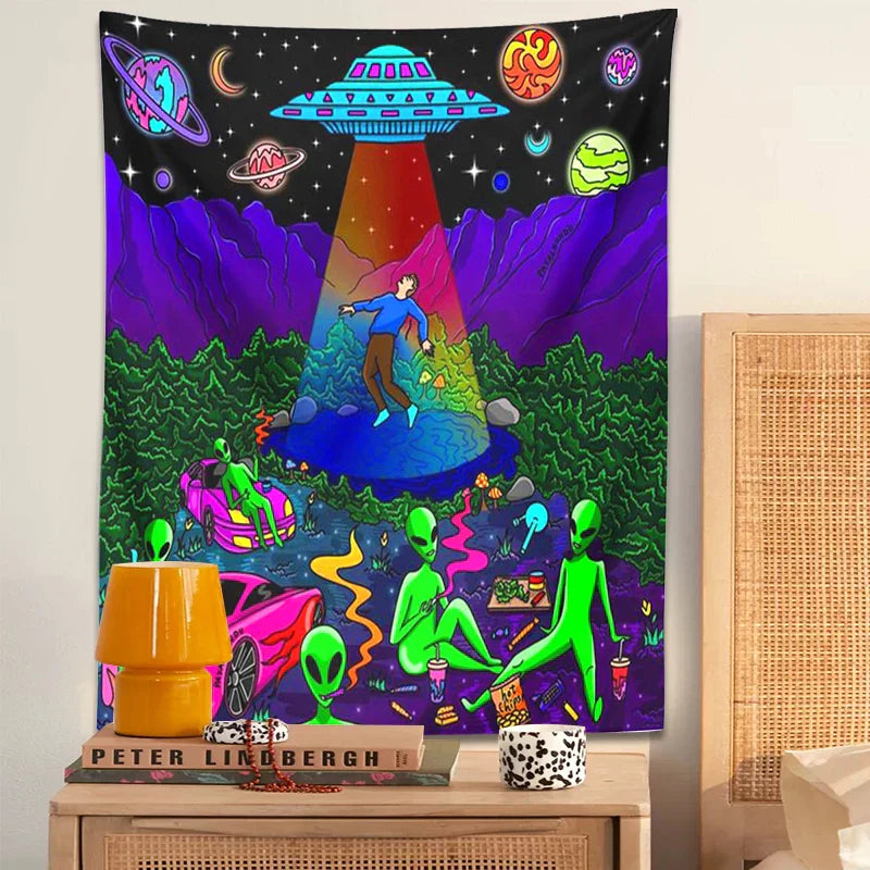 Decobites UFO Cartoon Tapestry Wall Hanging for Home Decor