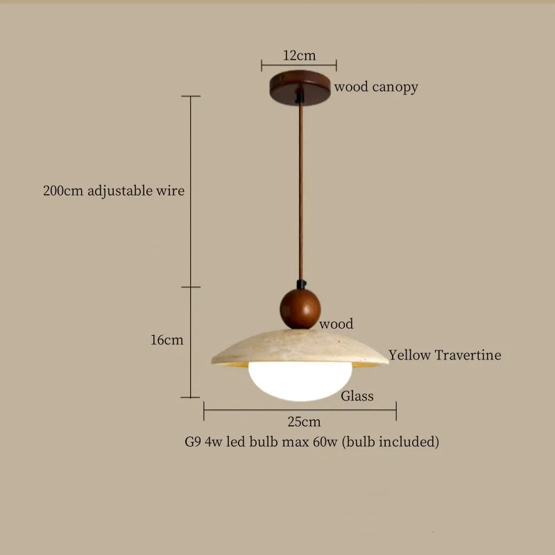 DecorBites™ LED Pendant Lamp Yellow Travertine Wood Nordic Minimalism Hanging Light