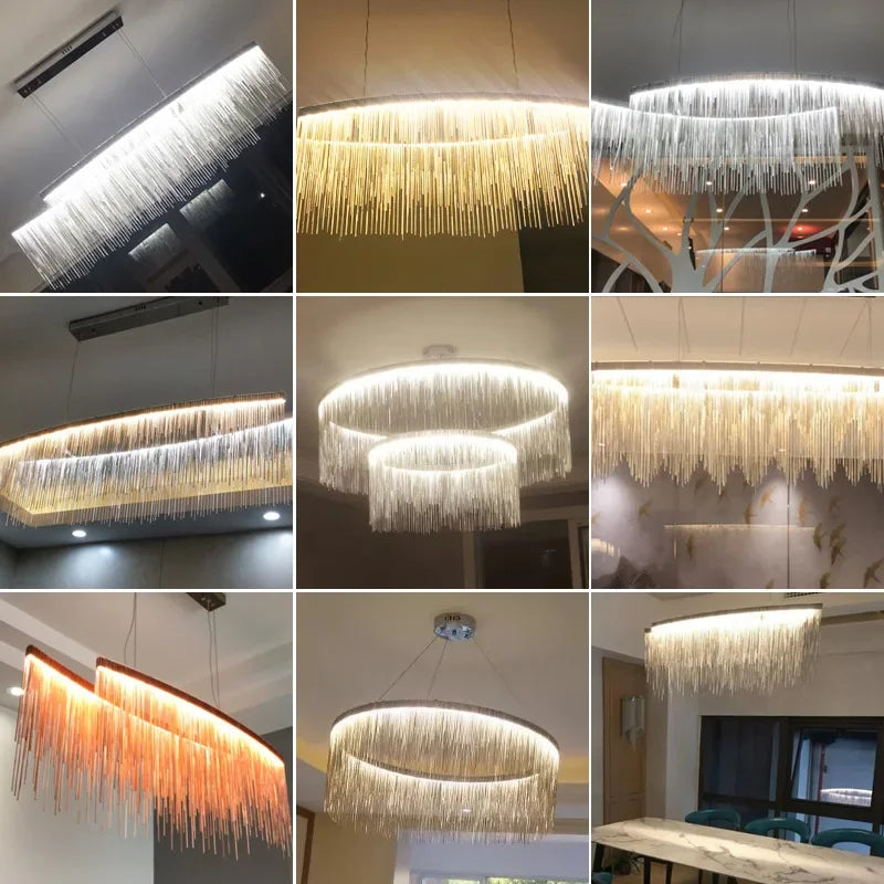 Lámpara de Araña con Borlas de Aluminio LED Decorbites™: Luz de Colgante Moderna en Forma de Cascada para Sala de Estar, Hotel, Salón