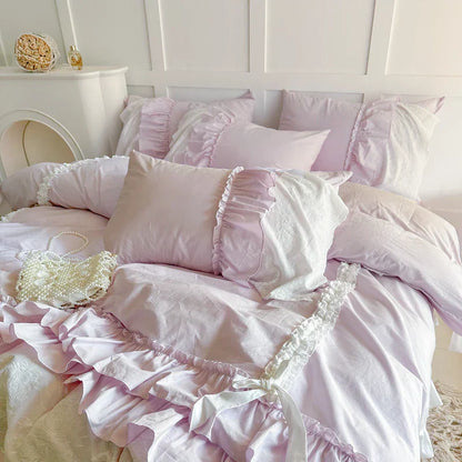 Decobites Korean Lace Ruffles Cotton Bedding Set - Sweet Girl Design