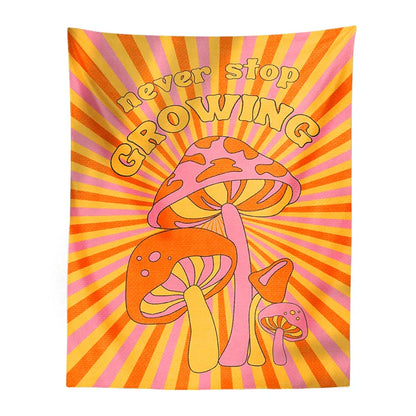 Decobites Mushroom Tapestry Retro Groovy Wall Decor Rainbow Sun Vintage Print