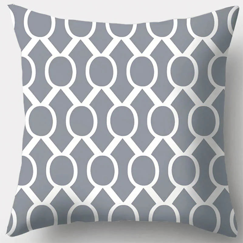DecorBites™ Grey Geometry Leaves Floral Stripes Plaids Print Lumbar Pillow Case