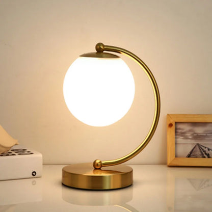 DecorBites™ LED Brass Glass Table Lamp for Bedside Reading Desk - Modern Round Ring Design