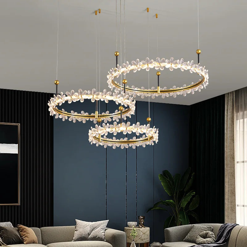 Decorbites™ Gold Kristall-Ring-Kronleuchter-Hängeleuchte, luxuriöses modernes Design für die Hausdekoration