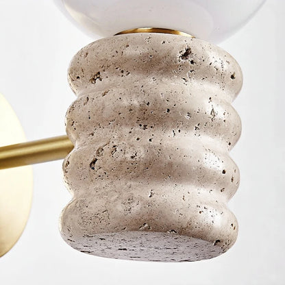 DecorBites™ Japanese LED Wall Lamp, Pull Chain Switch, Yellow Travertine Glass, White Shade