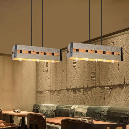 ديكوربايتس™ مصباح معلق بستة رؤوس على الطراز الصناعي - مصباح طاولة حديدي من الخشب الصلب بتصميم كلاسيكي