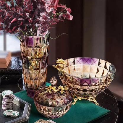 Jarrón de cristal DecorBites™: Elegante decoración con flores secas para mesas de comedor de lujo.