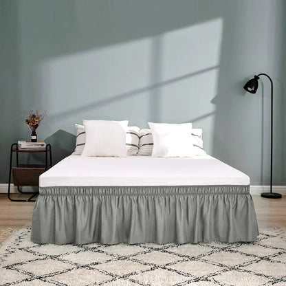 DecorBites™ Elastic Bed Skirt - Soft Wrap Around Ruffles - Fade Resistant Solid Color