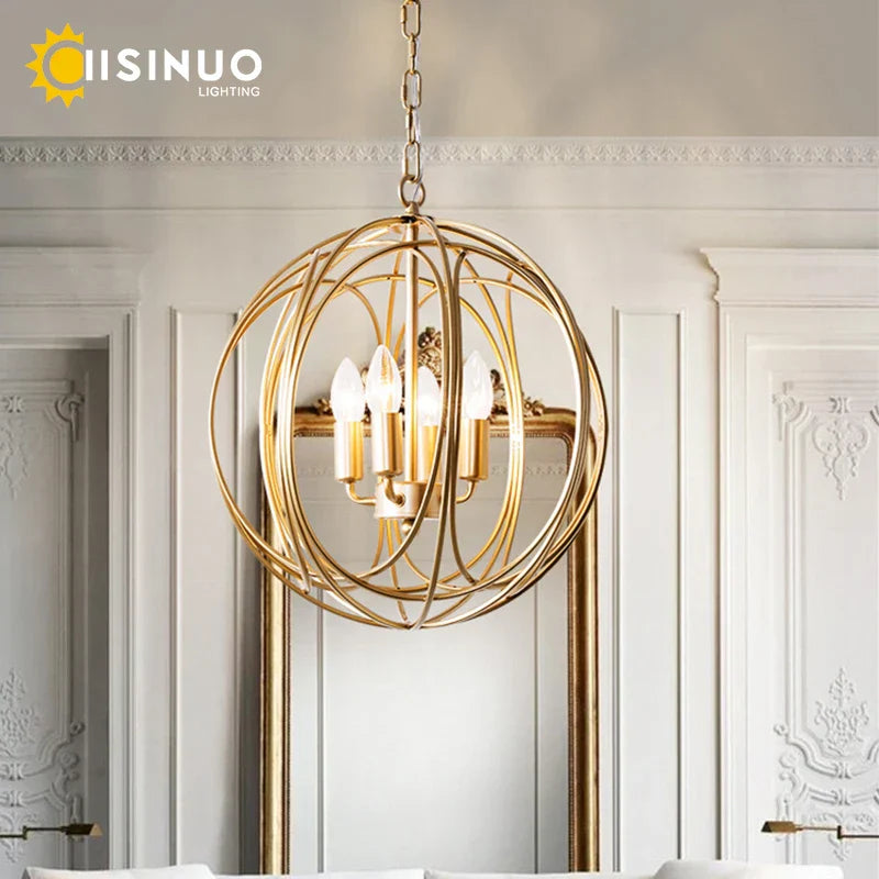 DecorBites™ Gold Globe Chandelier Pendant Light for Living Room & Dining Room