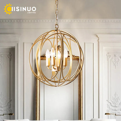 DecorBites™ Gold Globe Chandelier Pendant Light for Living Room & Dining Room