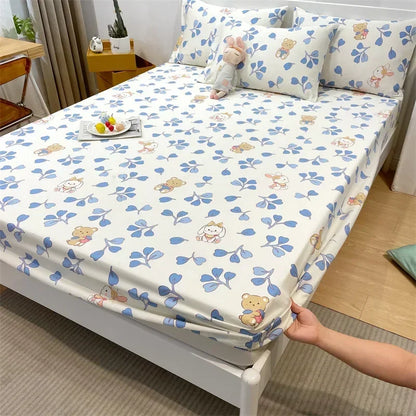 Decobites Queen Size Cotton Fitted Sheet Set with Cute Print, Soft and Skin-friendly Bed Cover