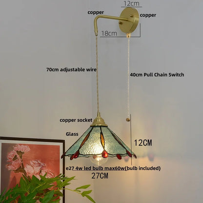 Decorbites™ Glas Messing LED Wandarmleuchte mit Zugschalter Vintage Waschtischleuchte