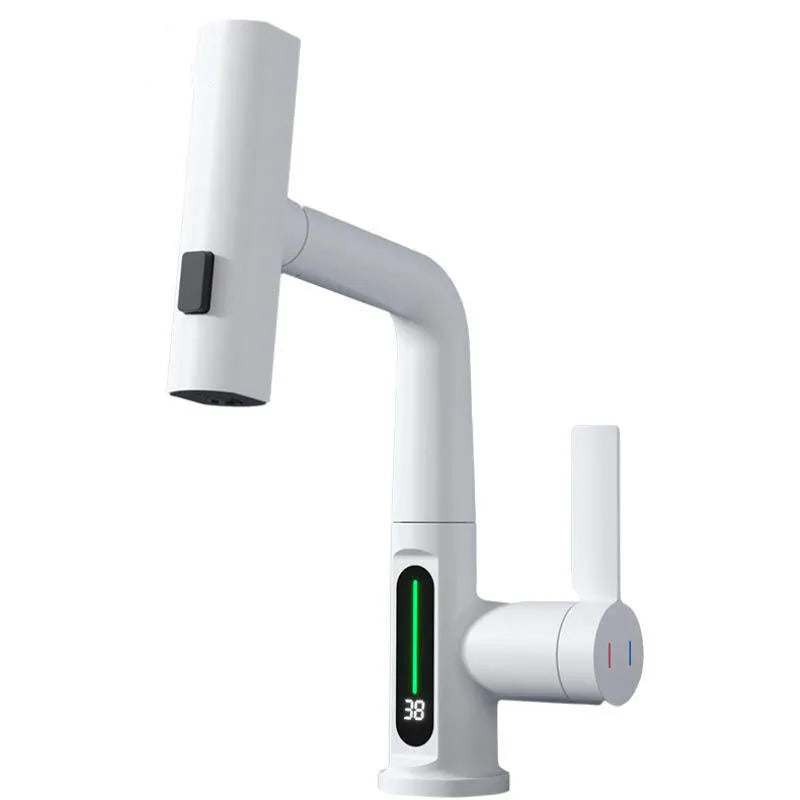 DecorBites™ Digital Display Brass Basin Faucet, Hot Cold Mixer, White Single Lever