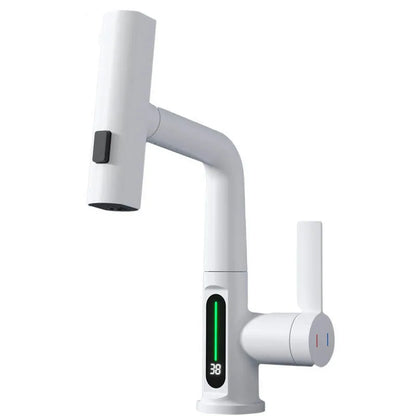 DecorBites™ Digital Display Brass Basin Faucet, Hot Cold Mixer, White Single Lever