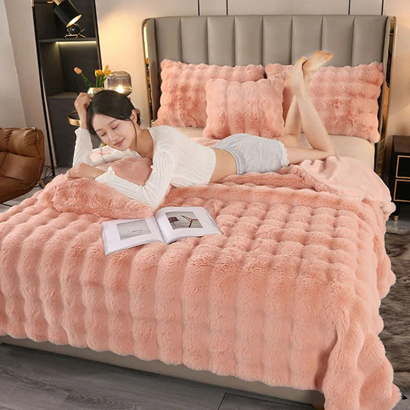 DecorBites™ Bubble Rabbit Velvet Blanket: Soft Plush Sofa Cover for All Seasons