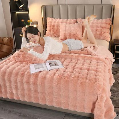 DecorBites™ Bubble Rabbit Velvet Blanket: Soft Plush Sofa Cover for All Seasons